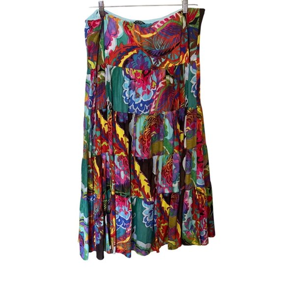 Lauren Ralph Lauren 2X Multicolor Floral Tiered Skirt Boho   Beach Resort - Picture 1 of 12